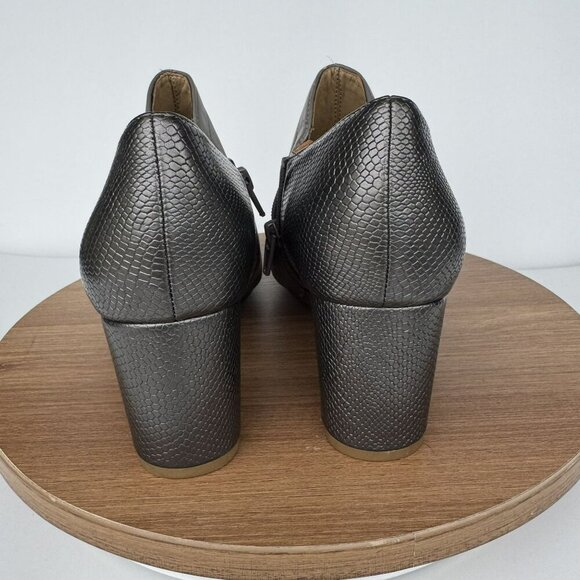 Naturalizer Taupe & Metallic Gray Leather Block Ankle Boots Heels Size 9.5 - Picture 5 of 8